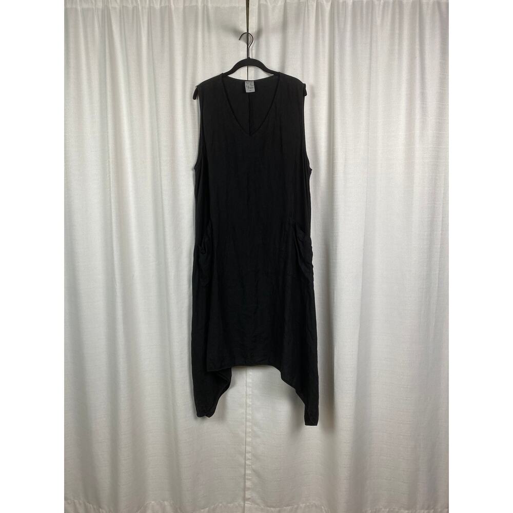 LA Fixsun Black Linen Shift Midi Dress Sz.L